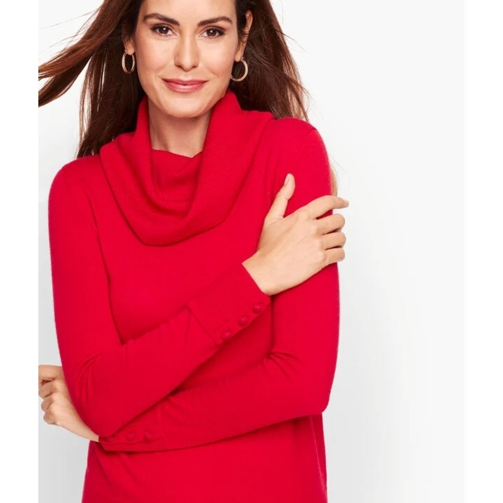 Talbots Merino Wool Sweater Cowl Neck Shank Button Cuff Career Quiet Luxury S
